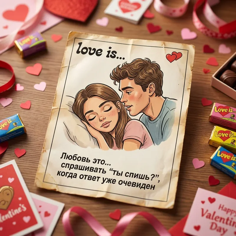 Вкладыш Love is… с парой и валентинками